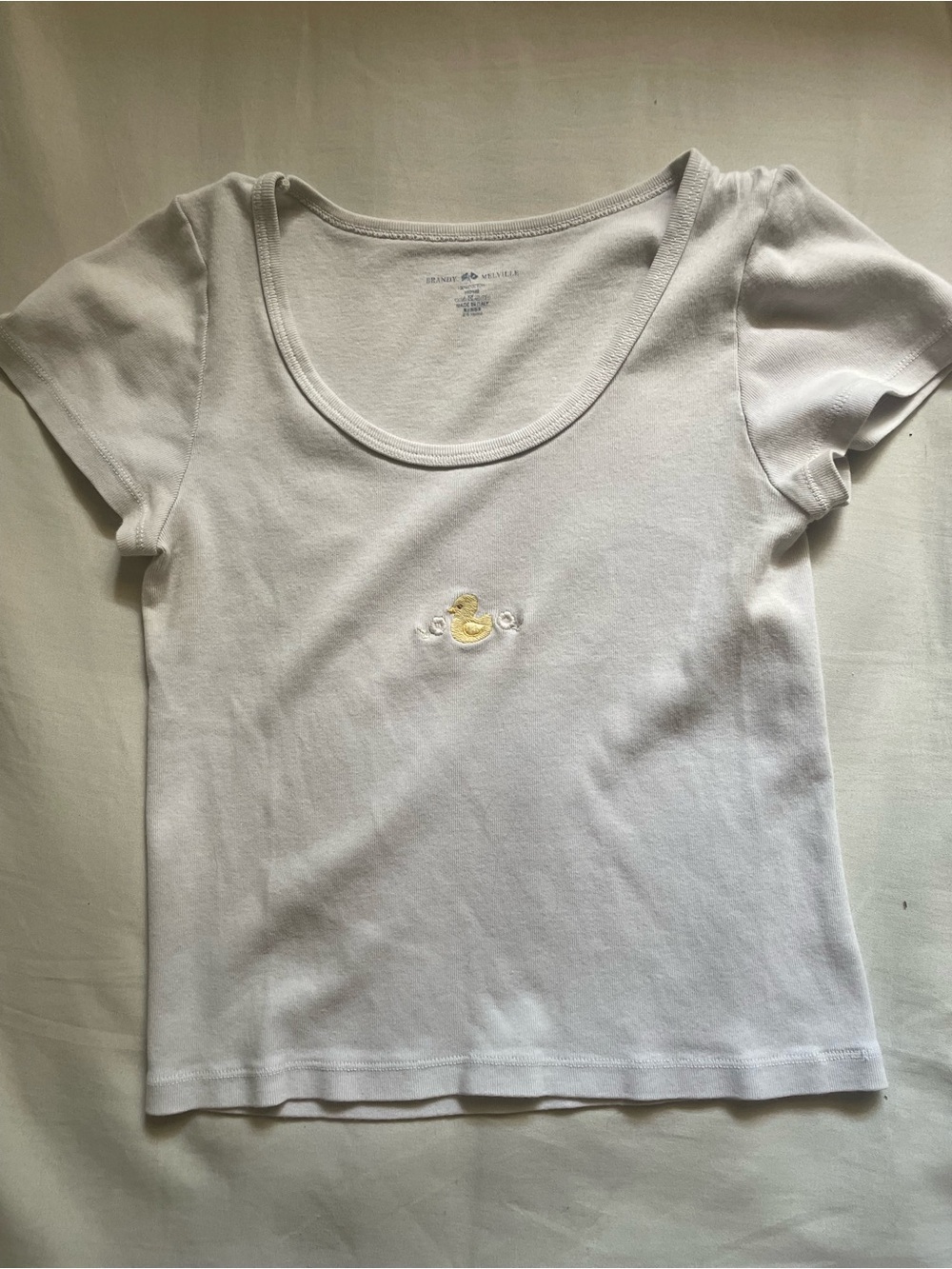 Brandy Melville Scoop Neck Baby Tee Top with Embroidered Duck